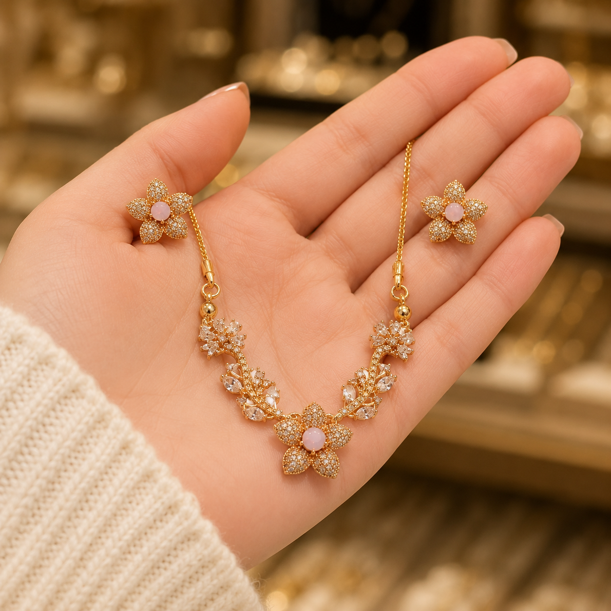 Rose Blossom Pendant & Earrings Set - Image 4