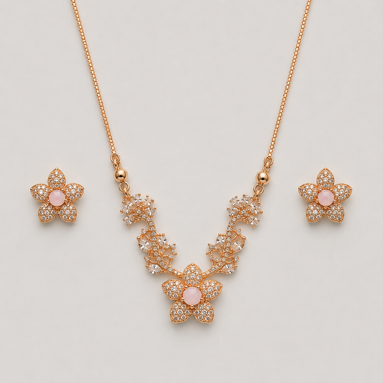 Rose Blossom Pendant & Earrings Set