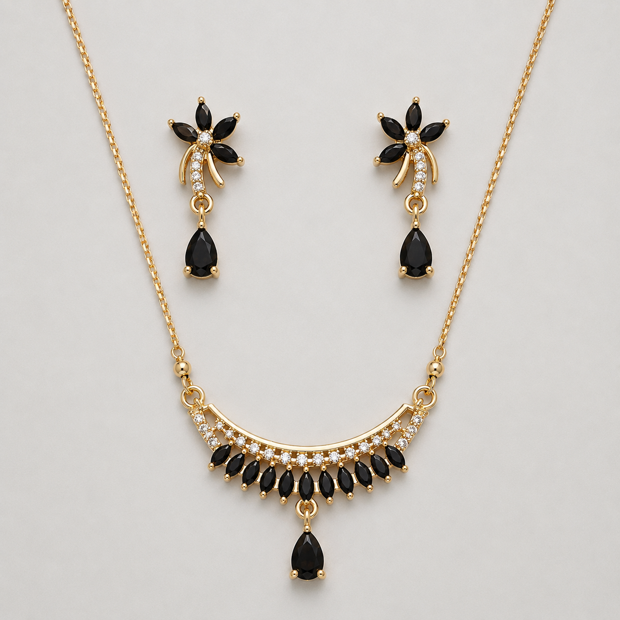 Noir Crescent Pendant Set with Matching Earrings - Image 2
