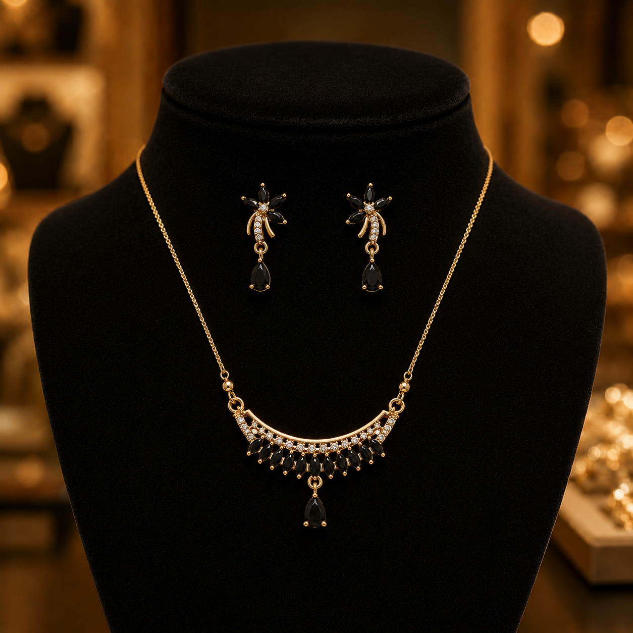 Noir Crescent Pendant Set with Matching Earrings - Image 4
