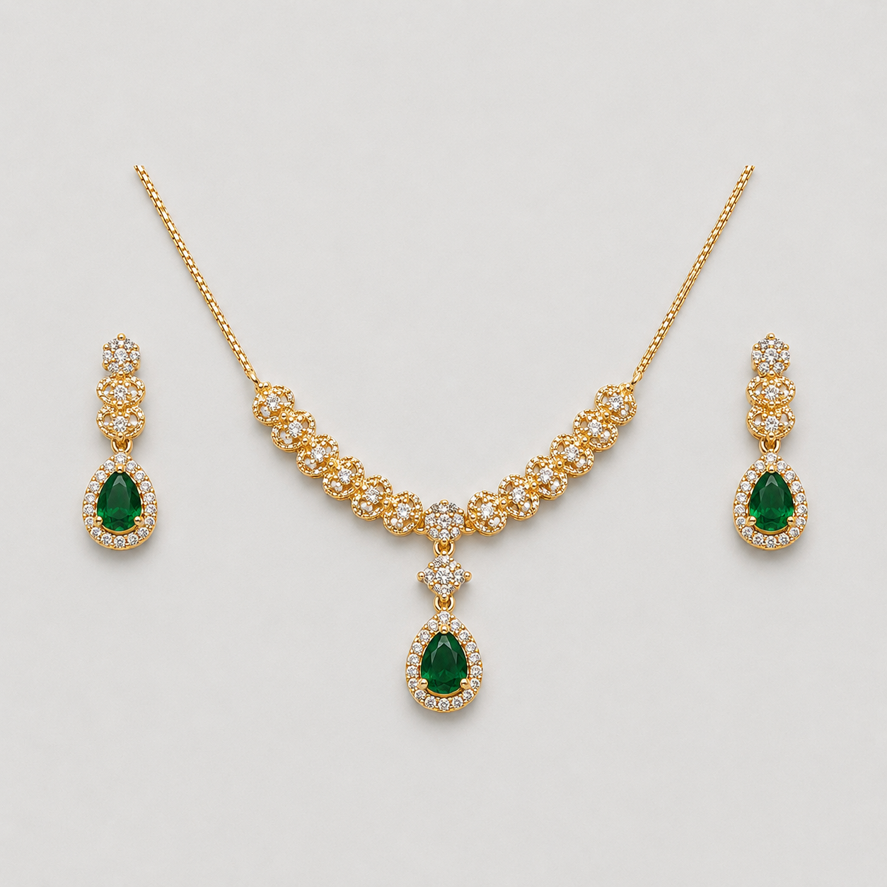 Teardrop Green Pendant & Earring Set - Image 2