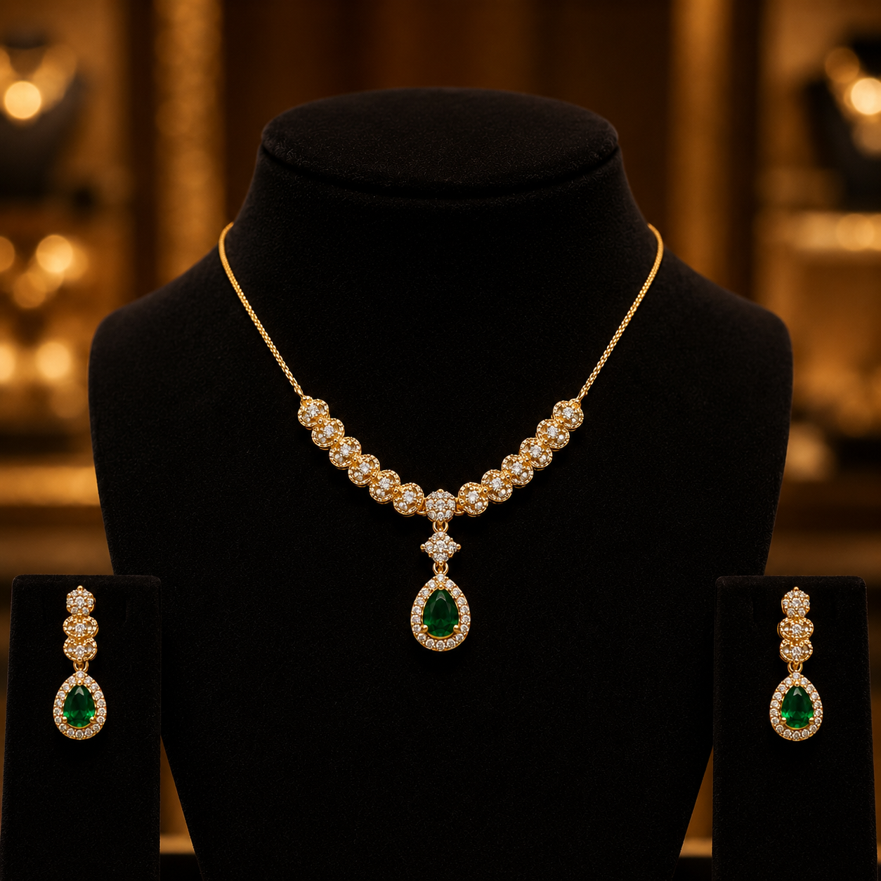 Teardrop Green Pendant & Earring Set - Image 4