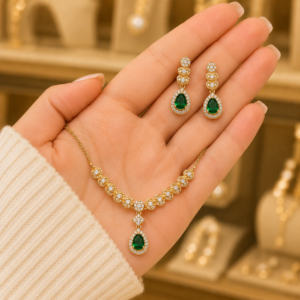 Teardrop Green Pendant & Earring Set