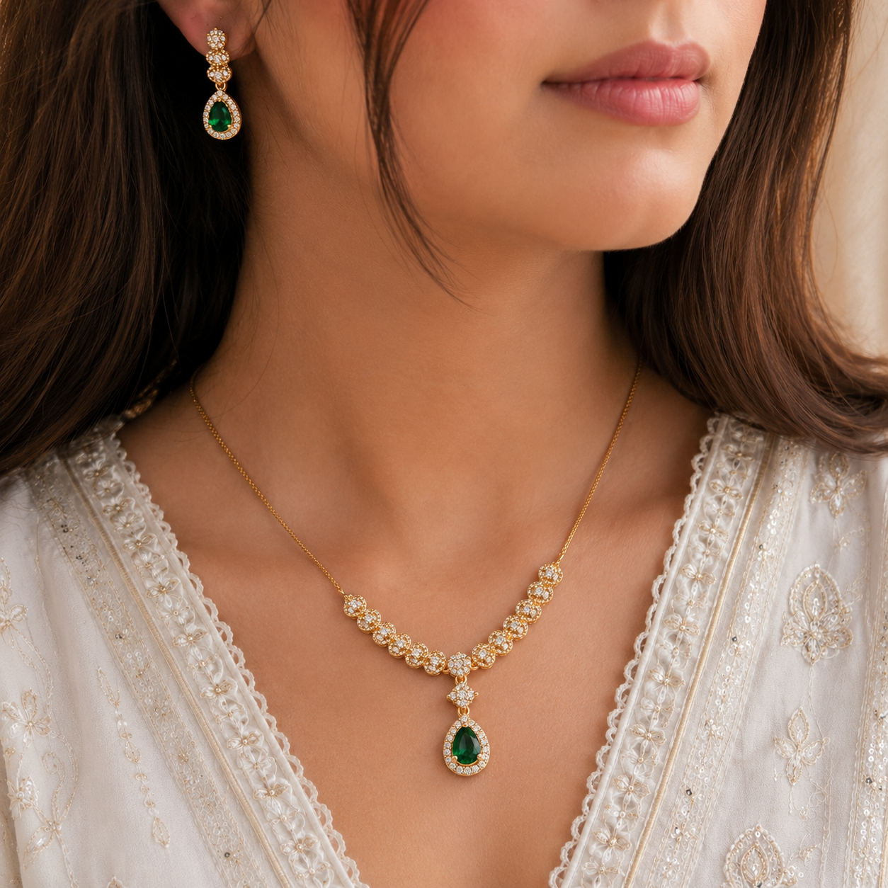 Teardrop Green Pendant & Earring Set - Image 5