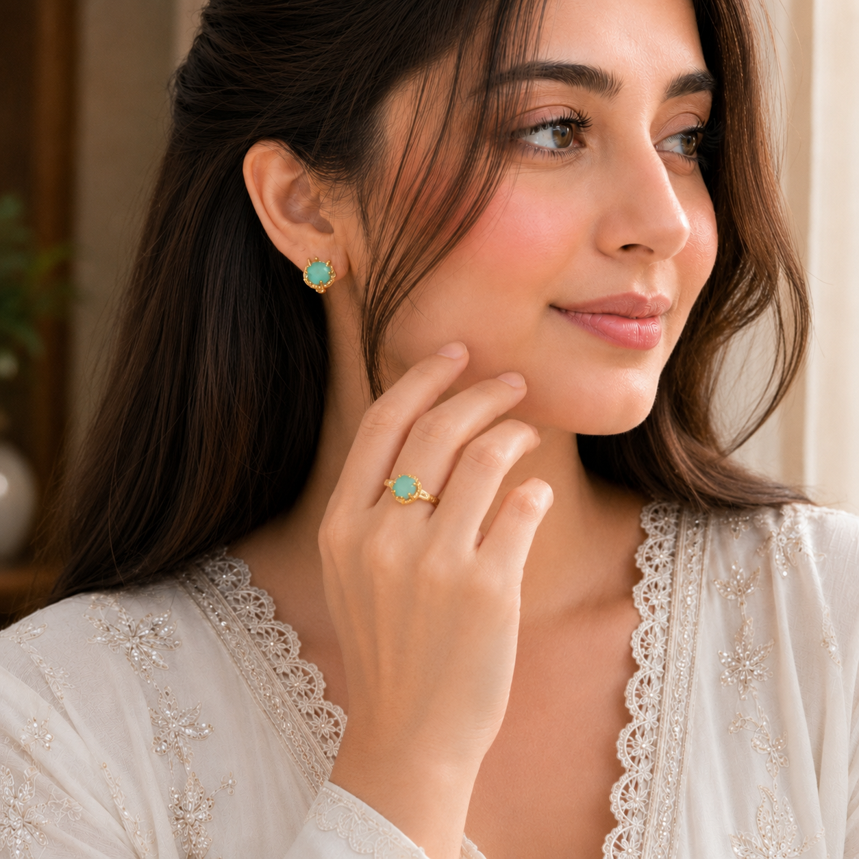 Mint Green Crystal Ring & Earrings Set - Image 4
