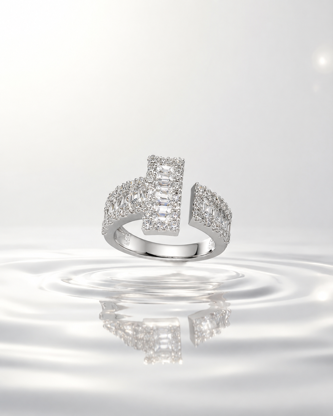 Silver Tone Crystal Statement Ring - Image 2