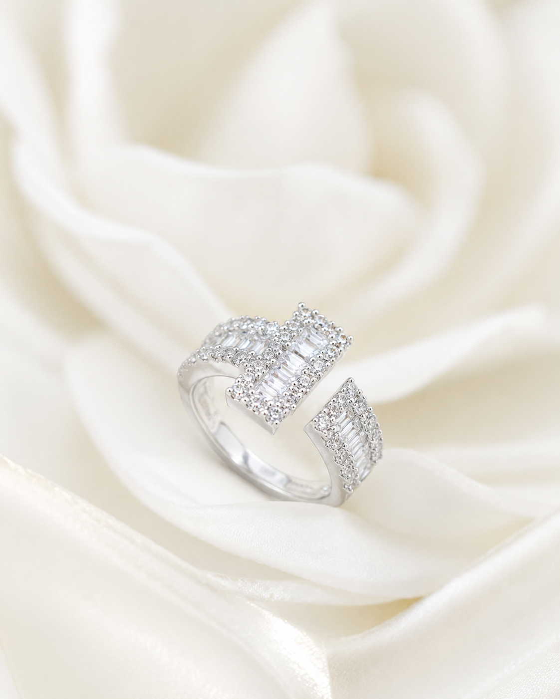 Silver Tone Crystal Statement Ring - Image 3