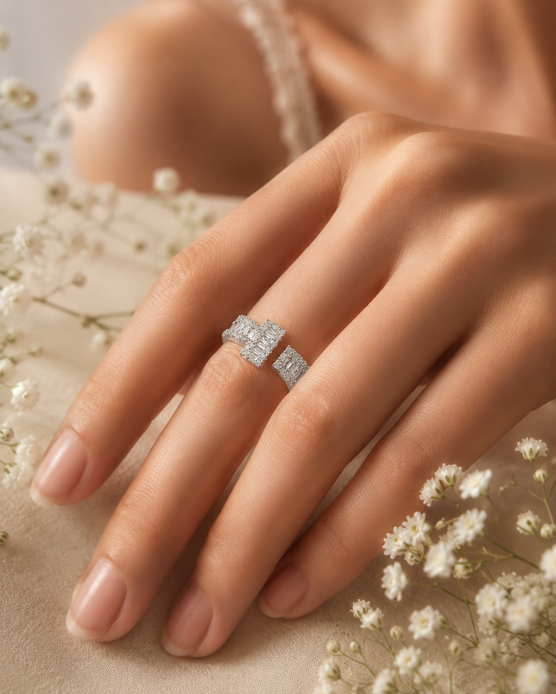 Silver Tone Crystal Statement Ring - Image 4