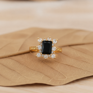Onyx Statement Ring with Black Crystal