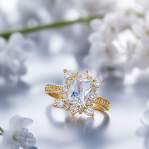 Princess-Cut Crystal Halo Ring