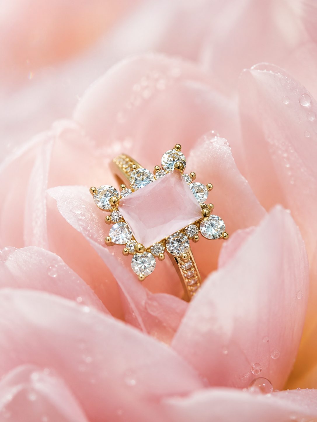 Rose Pink Crystal Halo Ring - Image 2
