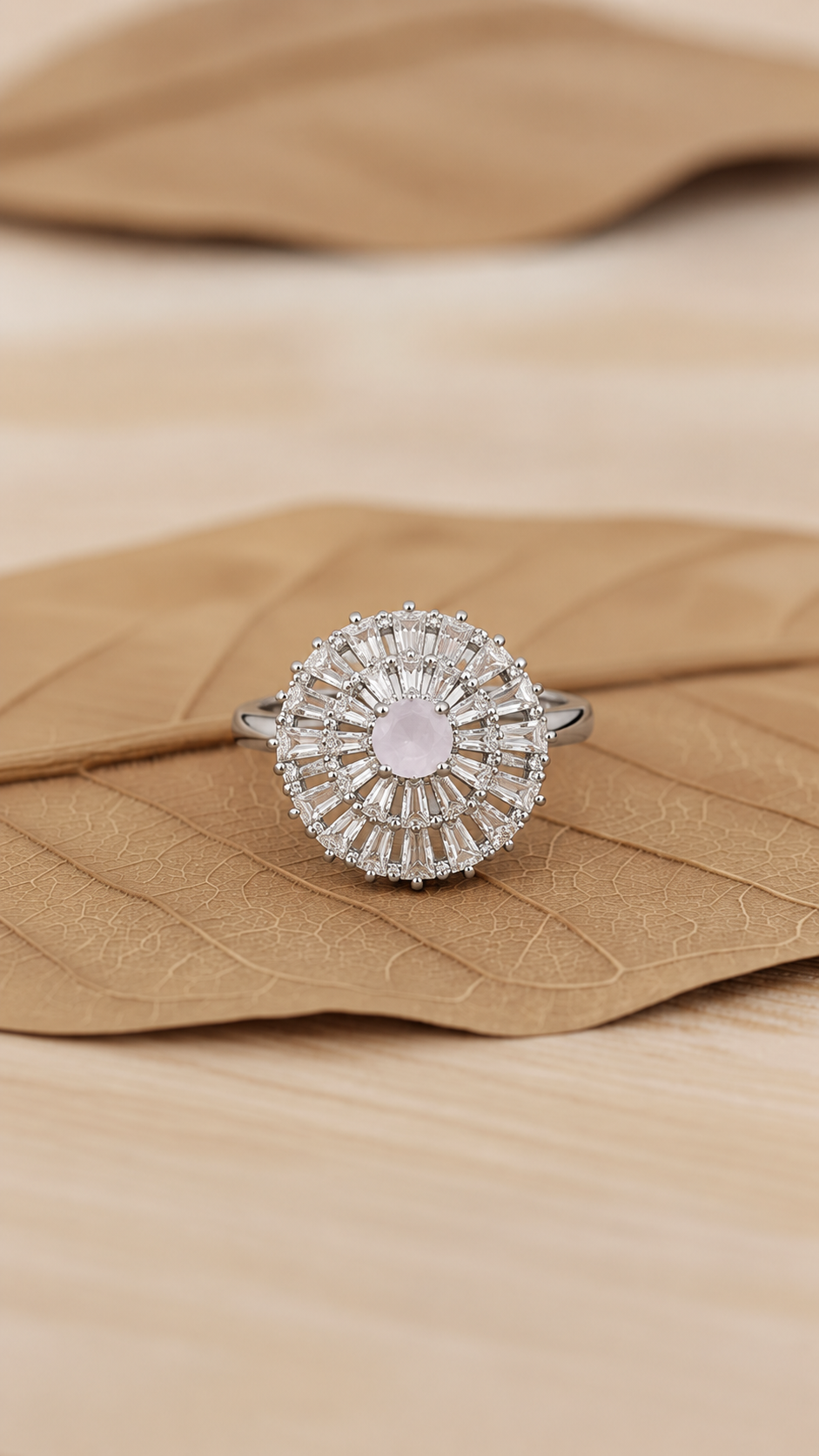 Silver-Tone Pink Crystal Sunburst Ring - Image 2