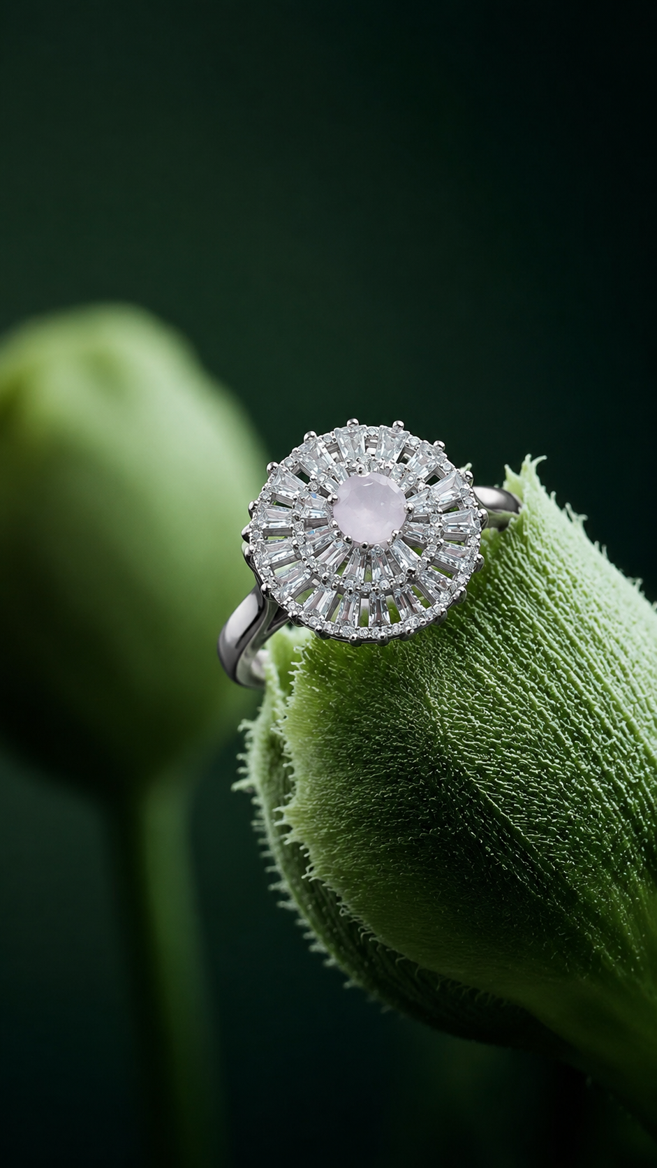 Silver-Tone Pink Crystal Sunburst Ring - Image 3