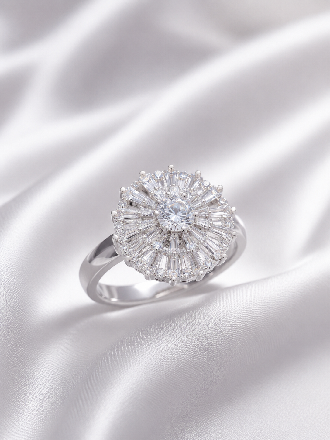 Silver-Tone White Crystal Sunburst Ring - Image 3