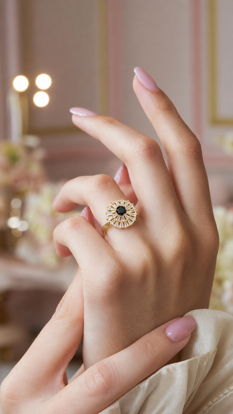 Black Stone Sunburst Ring - Image 2