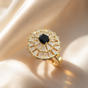 Black Stone Sunburst Ring