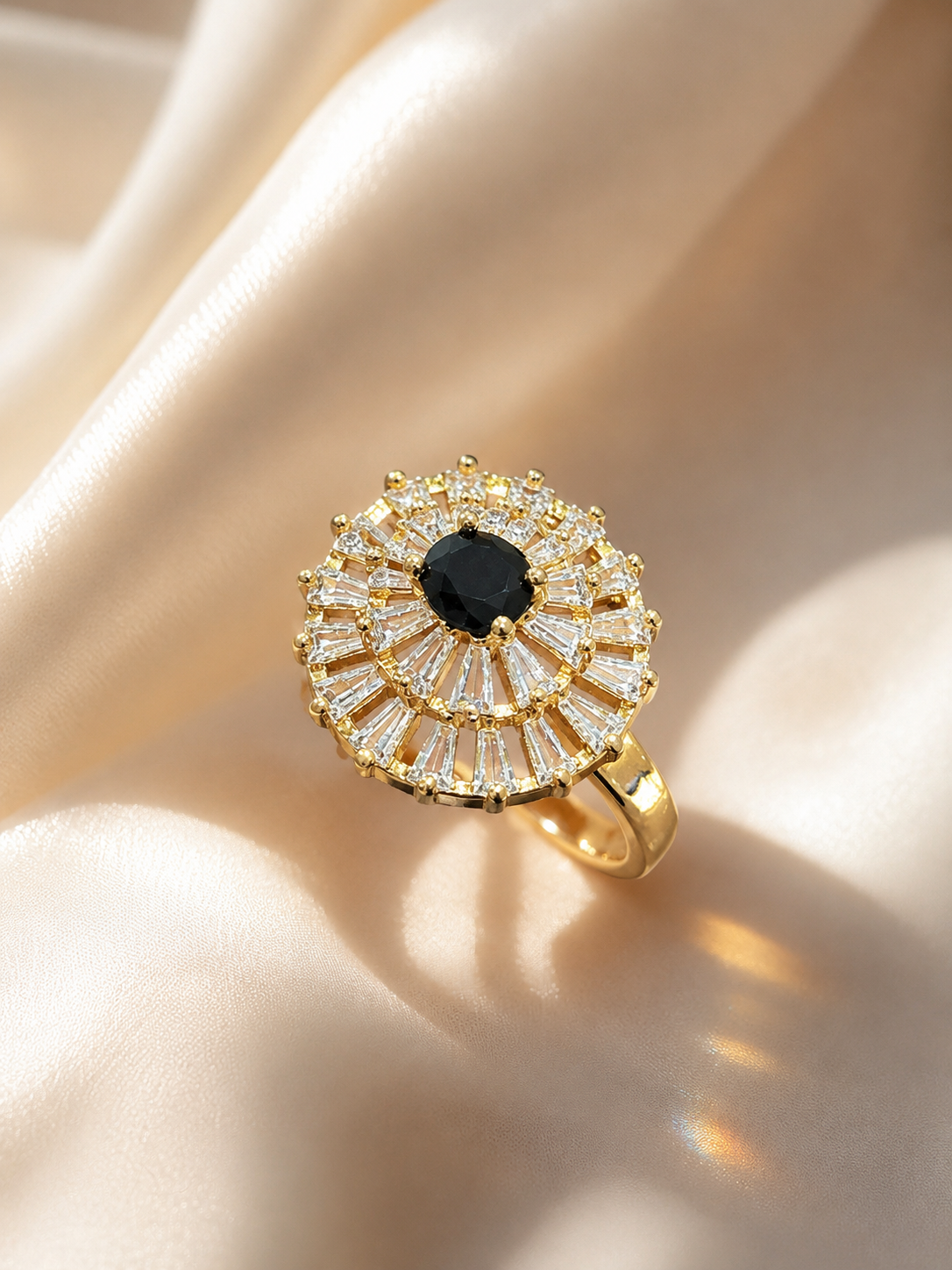 Black Stone Sunburst Ring