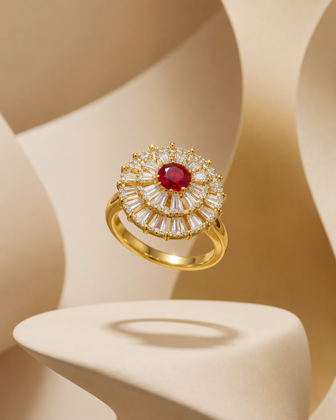 Sunburst Red Crystal Ring