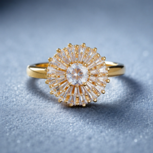 Clear White Crystal Sunburst Ring