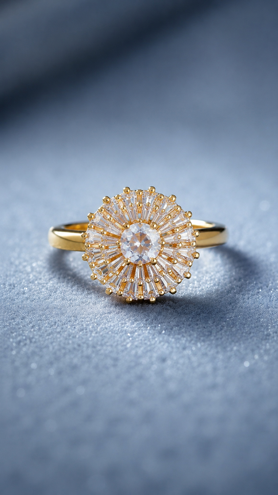 Clear White Crystal Sunburst Ring
