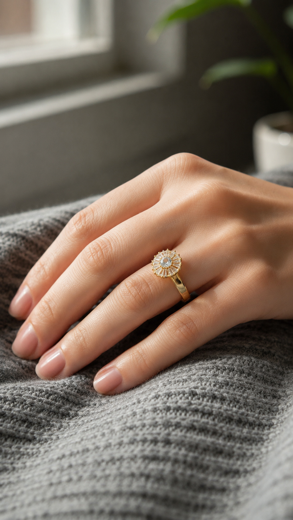 Clear White Crystal Sunburst Ring - Image 2