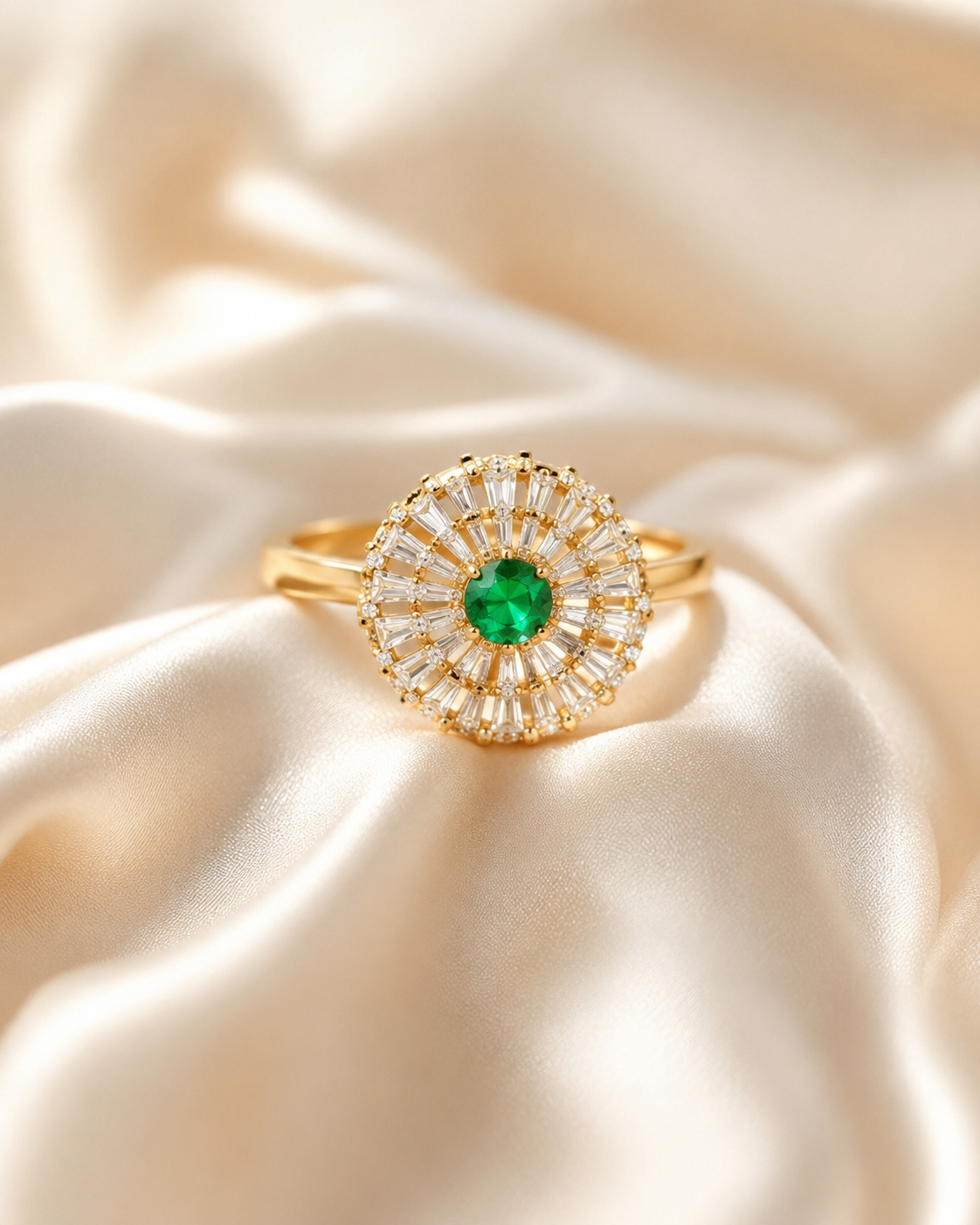 Emerald Green Crystal Sunburst Ring - Image 2
