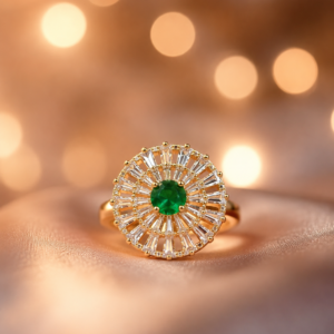 Emerald Green Crystal Sunburst Ring