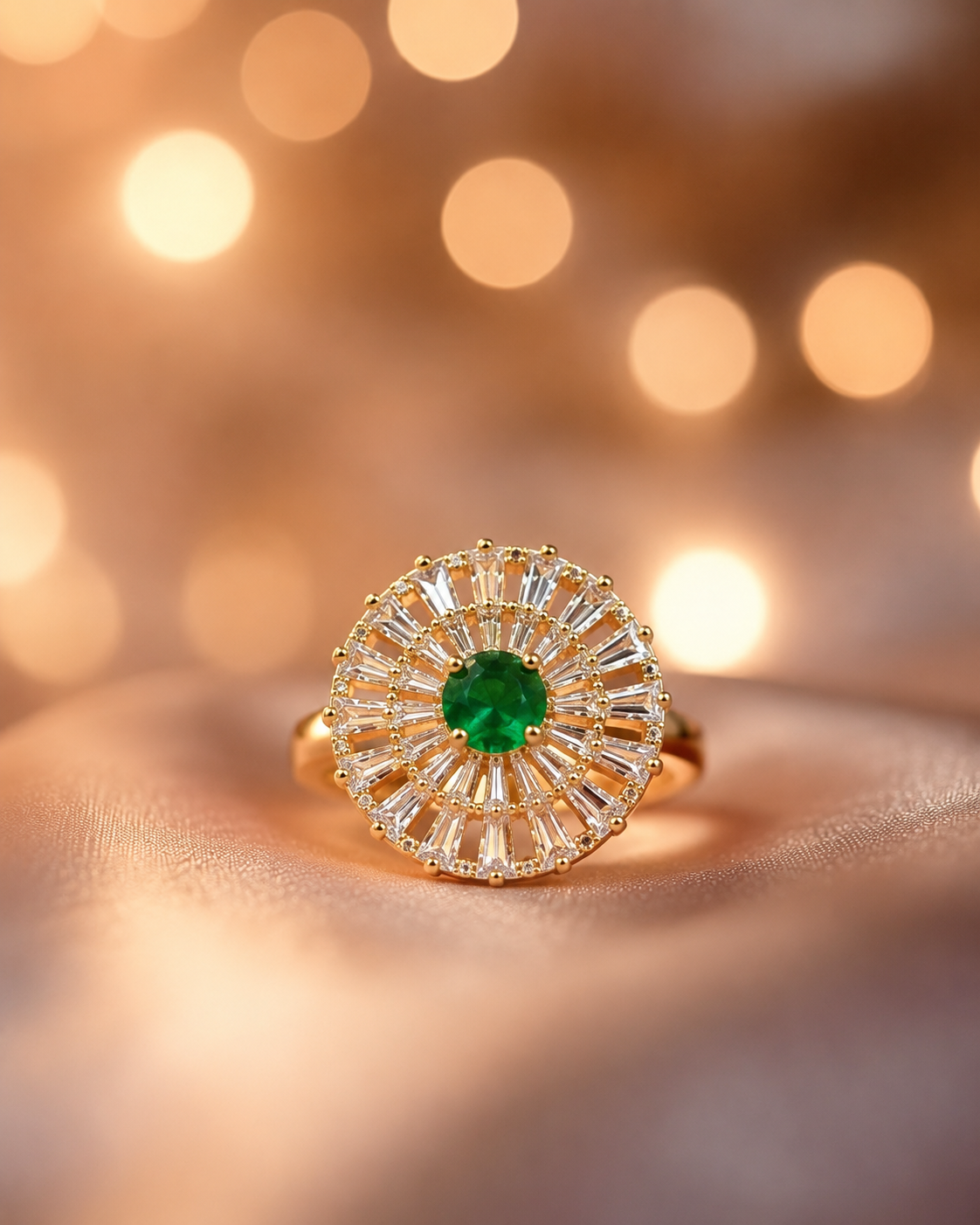 Emerald Green Crystal Sunburst Ring