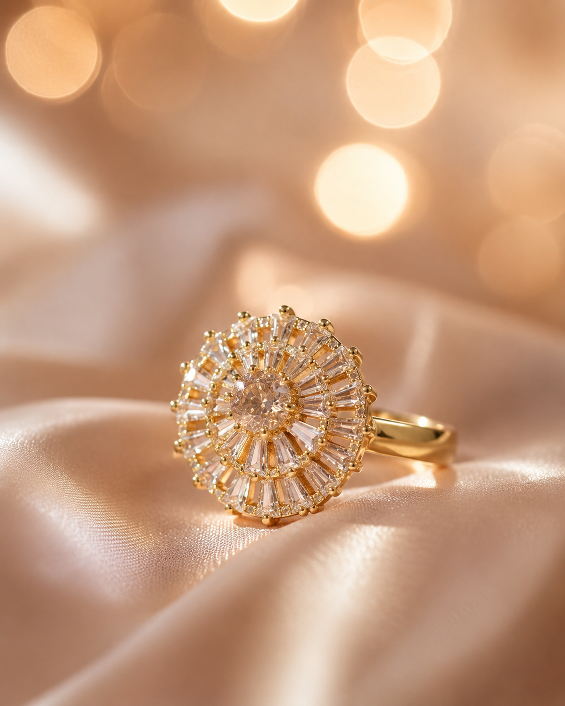 Sunburst Champagne Crystal Ring