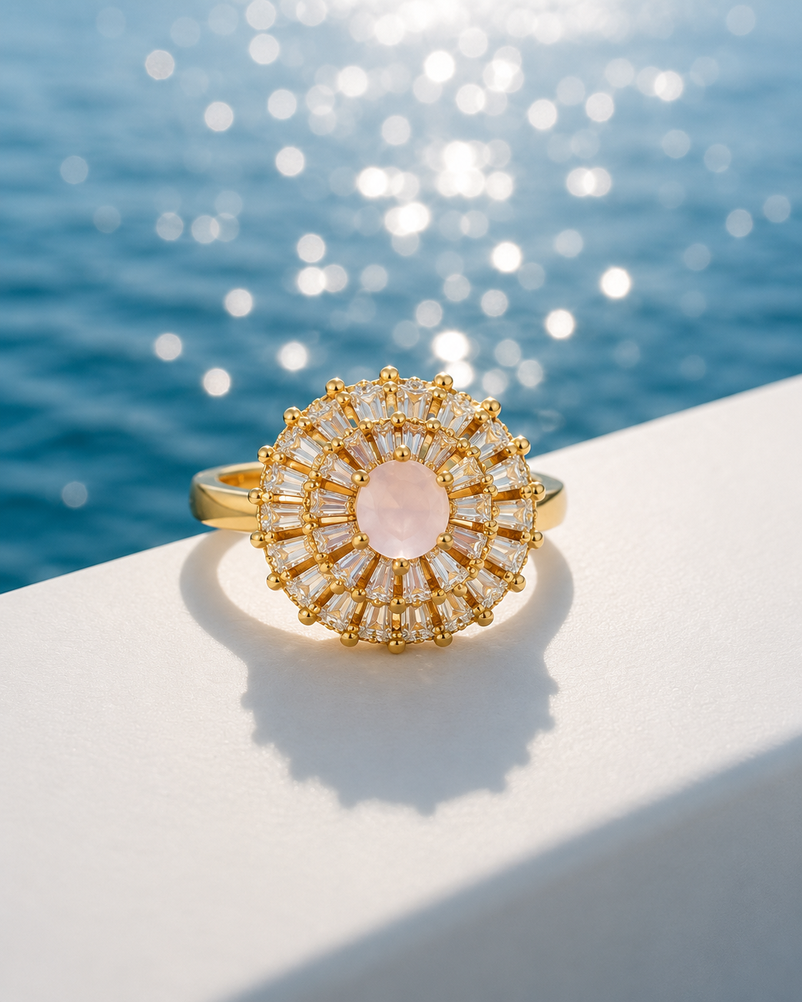 Sunburst Pink Crystal Ring