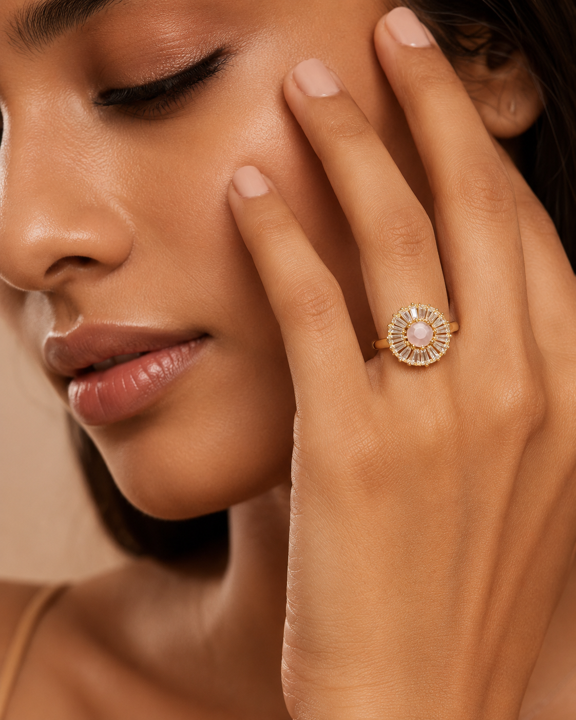 Sunburst Pink Crystal Ring - Image 2