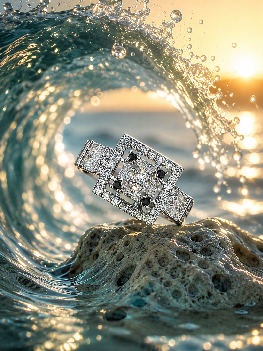 Elegant Silver-Tone Black Crystal Ring - Image 2