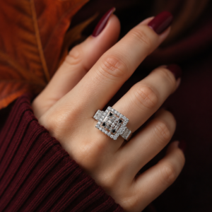 Elegant Silver-Tone Black Crystal Ring