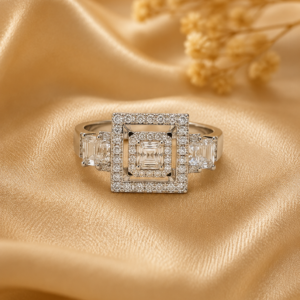 Silver-Tone Square Crystal Ring