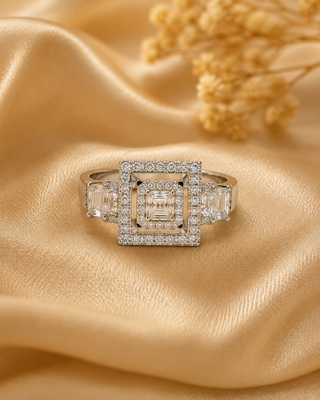 Silver-Tone Square Crystal Ring