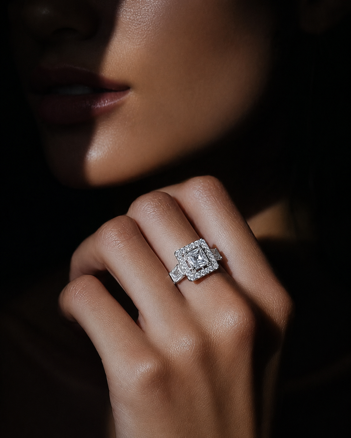 Silver-Tone Square Crystal Ring - Image 2