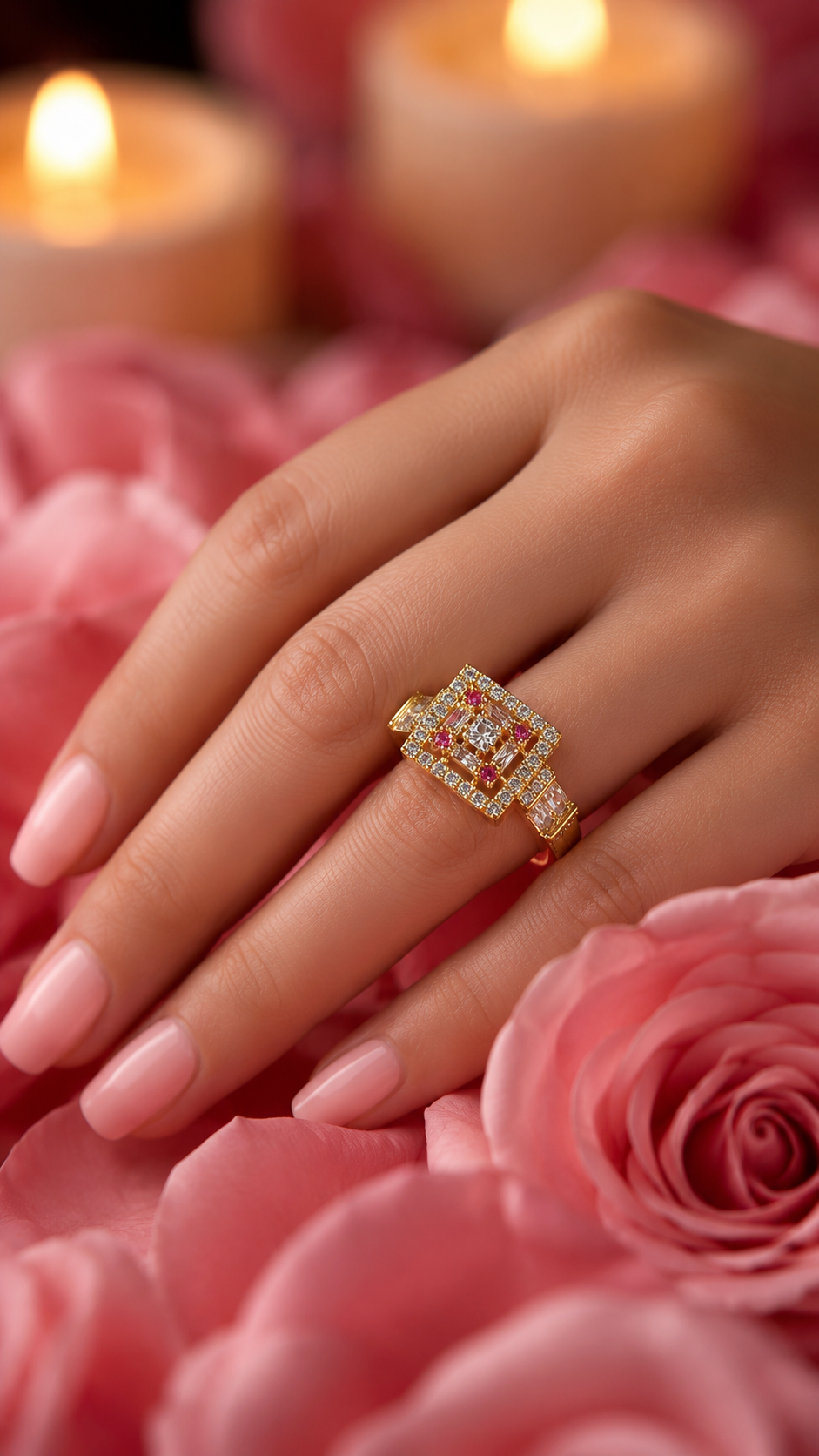 Gold-Tone Ruby Crystal Ring - Image 2