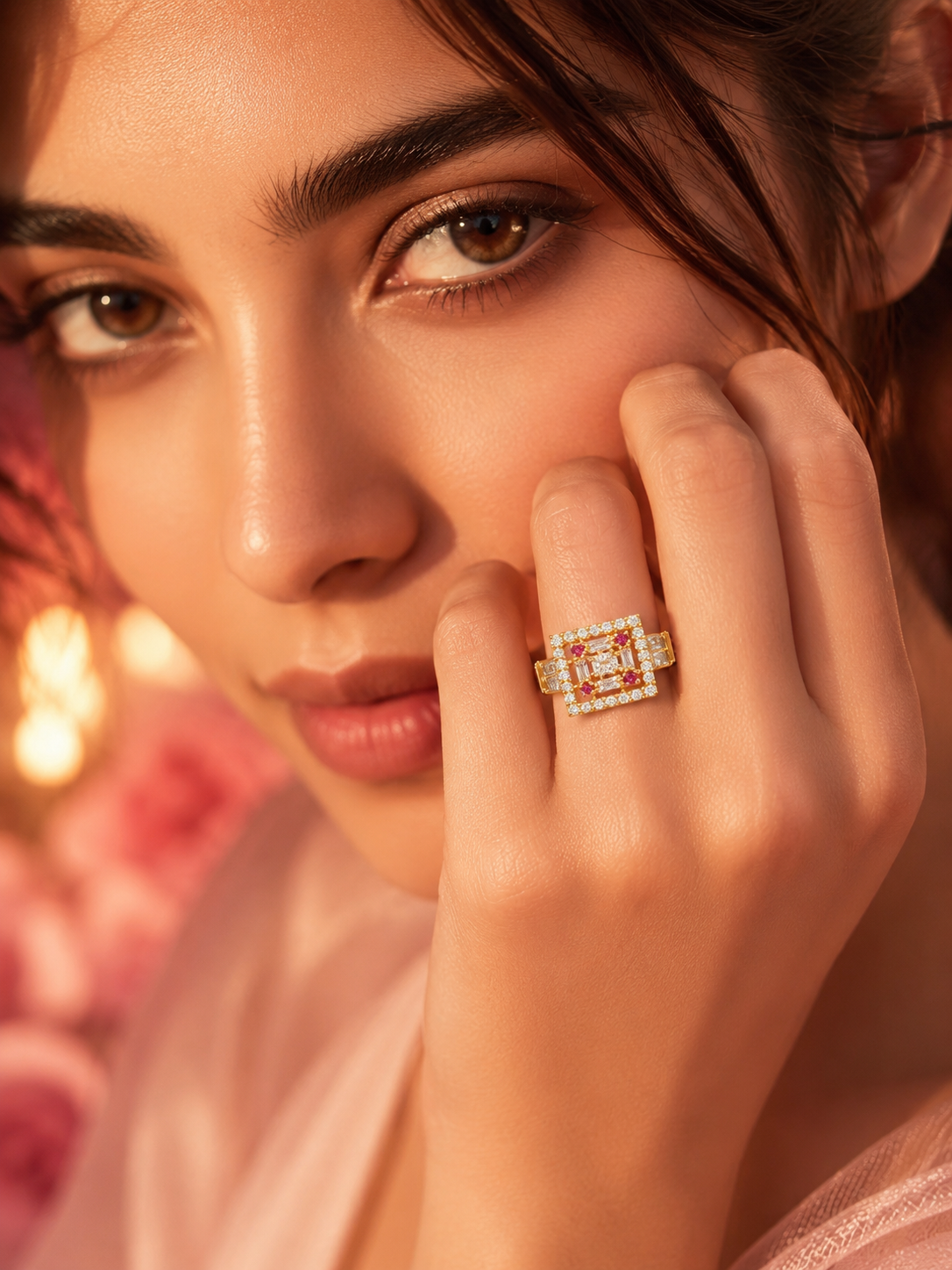 Gold-Tone Ruby Crystal Ring