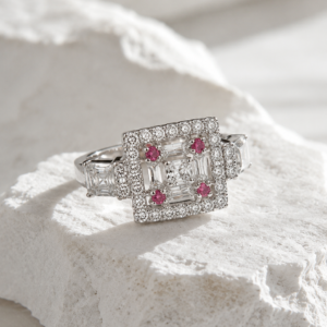Pink Crystal Geometric Statement Ring