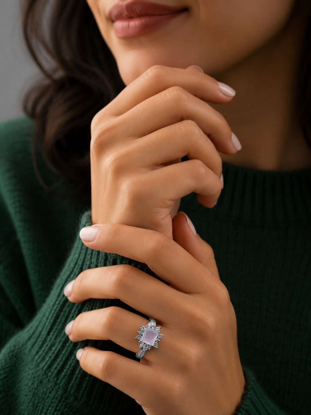 Rose Quartz Halo Statement Ring - Image 2