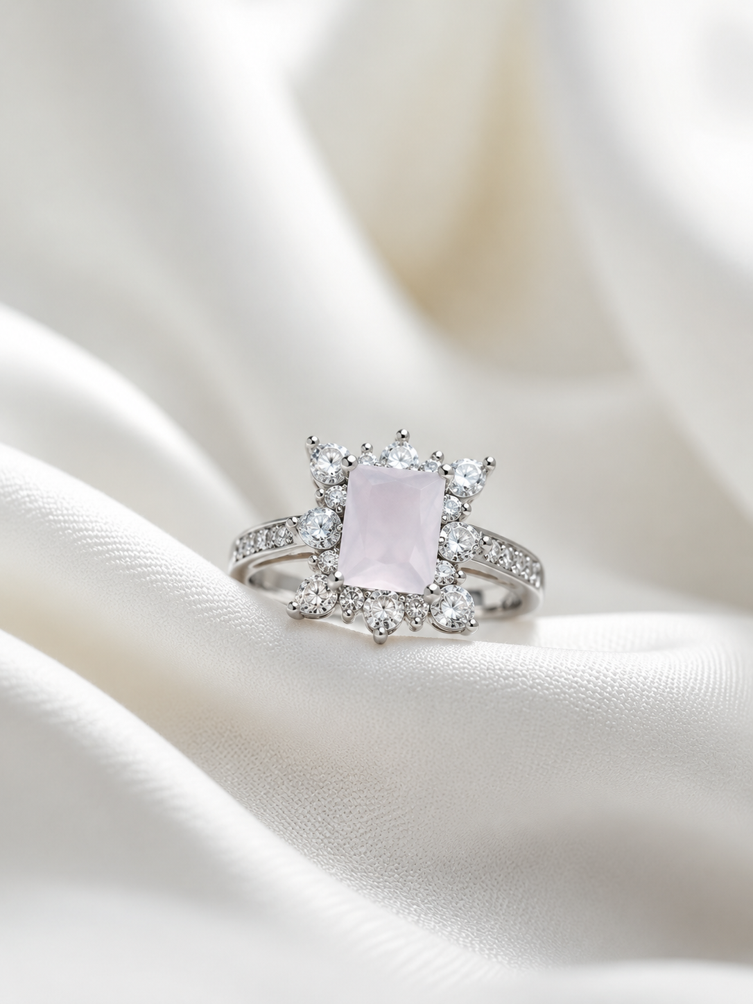 Rose Quartz Halo Statement Ring