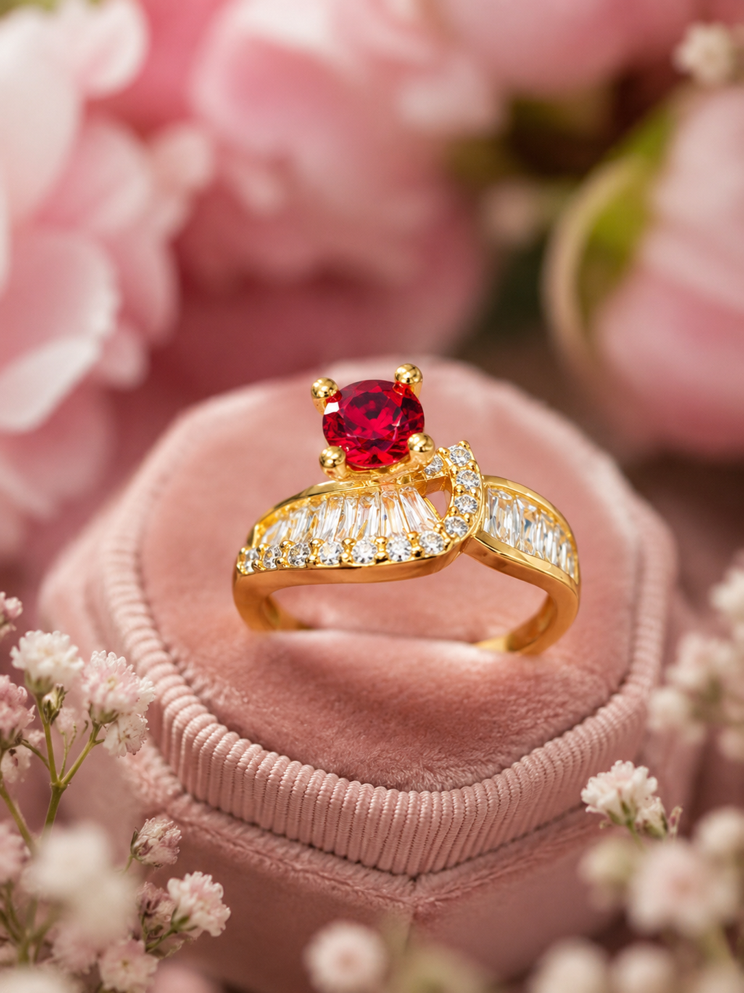 Ruby Red Crystal Crown Ring - Image 2