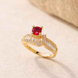 Ruby Red Crystal Crown Ring