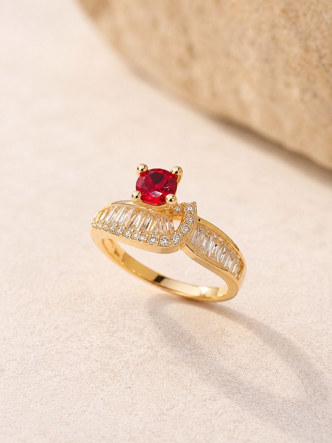 Ruby Red Crystal Crown Ring