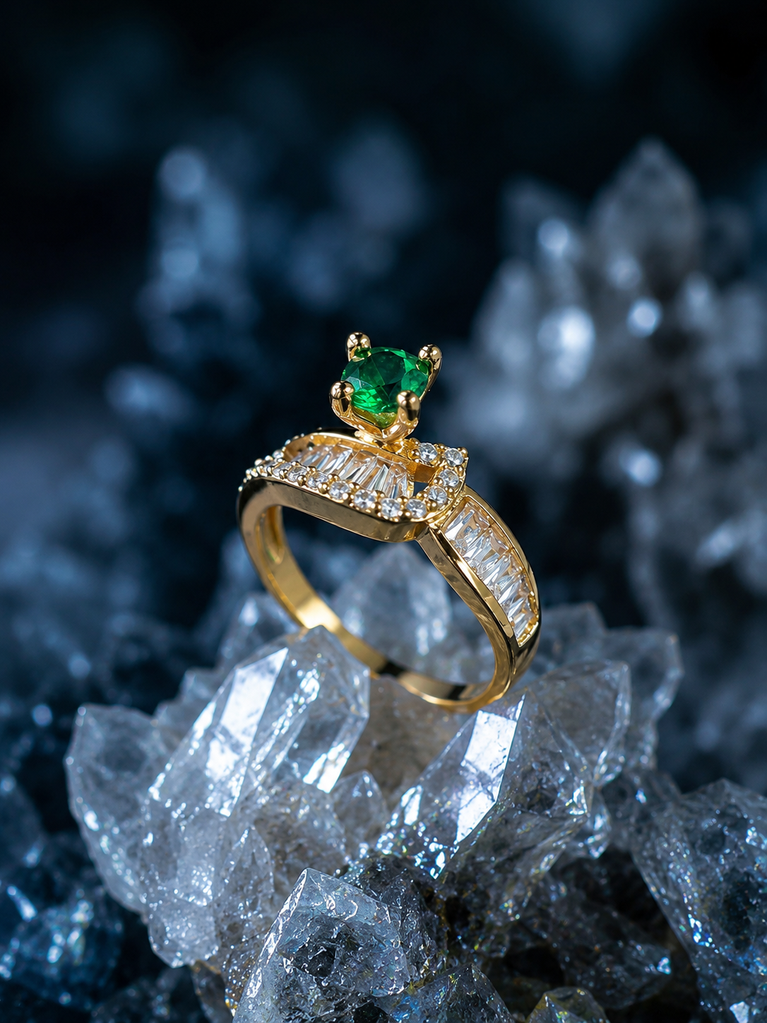 Emerald Green Crystal Crown Ring - Image 2