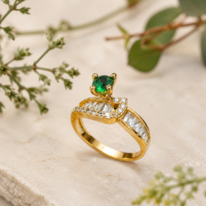 Emerald Green Crystal Crown Ring