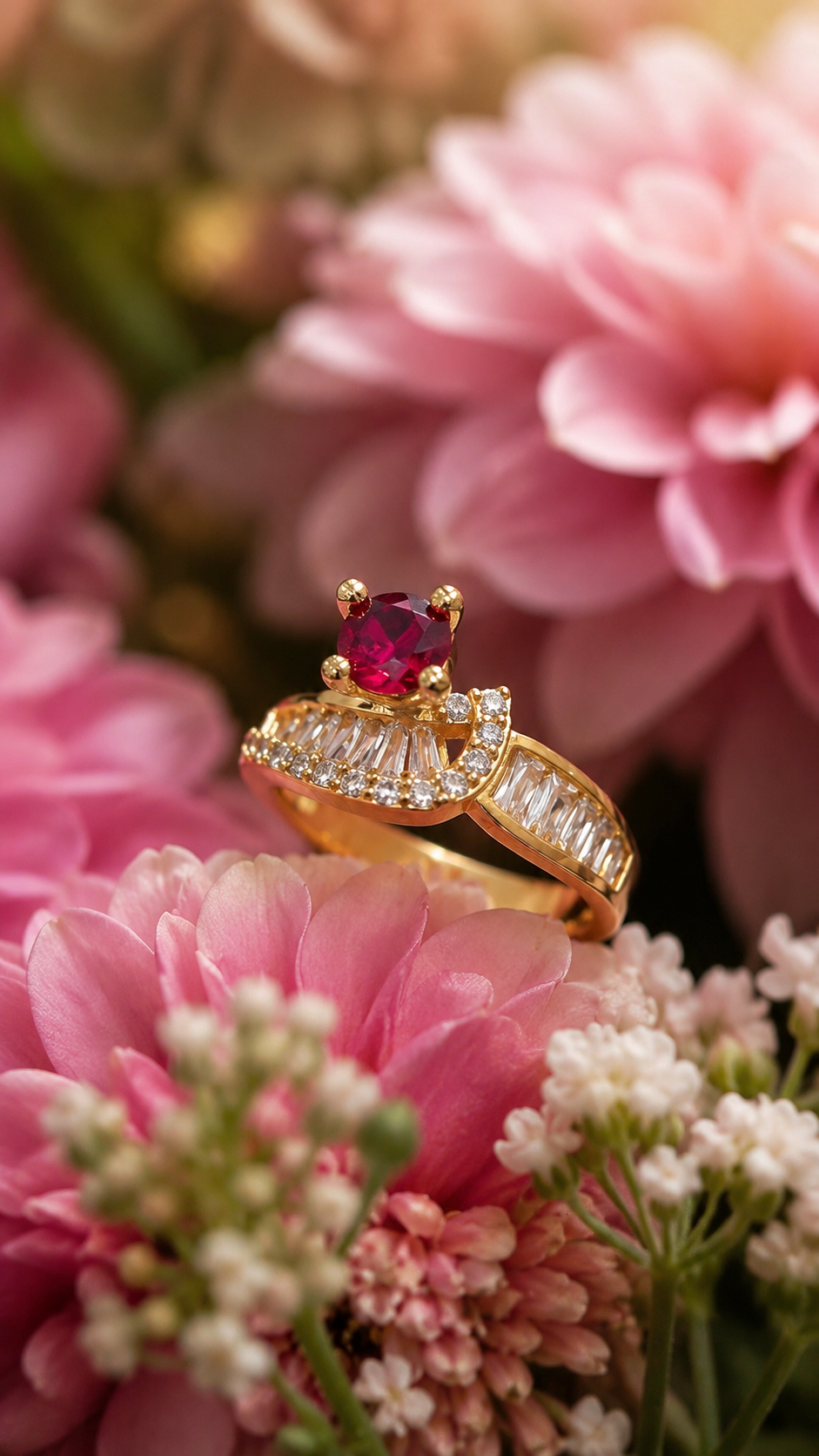 Ruby Red Crystal Crown Ring - Image 3