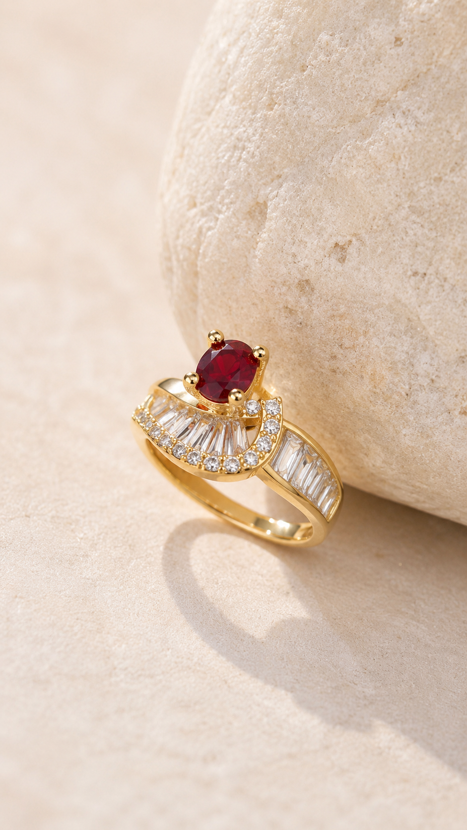 Ruby Red Crystal Crown Ring - Image 4