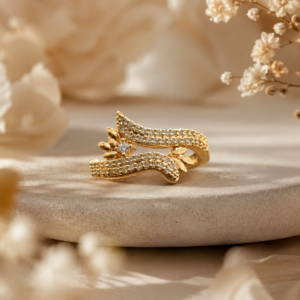 Gold-Tone Crystal Floral Ring