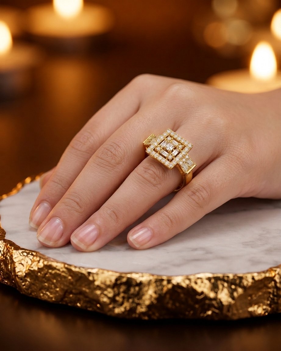 Gold-Tone Crystal Statement Ring - Image 2